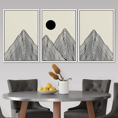 SIGNLEADER Framed Canvas Print Wall Art Set Geometric Mountain Range Sun Landscape Nature Wilderness Illustrations Modern Art Minimalism Decorative for Living Room, Bedroom, Office - 16"x24"x3 WHITE