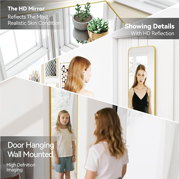SCWF-GZ 47x14 Mirror Rectangle Full Body Length Door Hanging Wall Mounted Aluminum Alloy Metal Frame Dressing Make-up Mirrors for Entryway Bedroom Bathroom Living Room 47 14 inch Gold