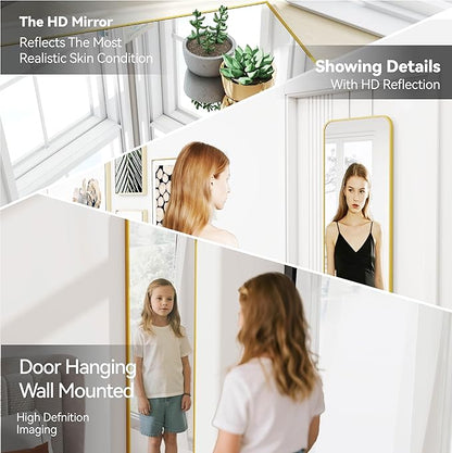 SCWF-GZ 47x14 Mirror Rectangle Full Body Length Door Hanging Wall Mounted Aluminum Alloy Metal Frame Dressing Make-up Mirrors for Entryway Bedroom Bathroom Living Room 47 14 inch Gold