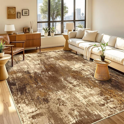 RELEANY Washable Area Rugs 2'x6' Non-Slip Modern Abstract Soft for Living Room Entryway Bedroom Nursery, Print Pattern, Brown Tan Beige Coffee