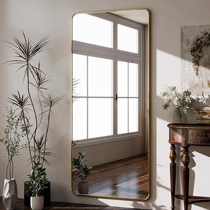 BEAUTYPEAK Gold Full Length Mirror, 76"x34" Rounded Corner Floor Mirror Standing Hanging or Leaning Against Wall, Suitable for Bedroom or Dressing Room