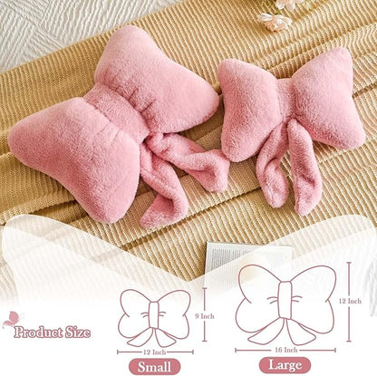 Lfsaaj Bowknot Pillow Dusty Pink Cute Bow Decorative Throw Pillows 16" Aesthetic Home Decor Bow Cushions Butterfly Knot Plush Pillow for Bedroom Couch
