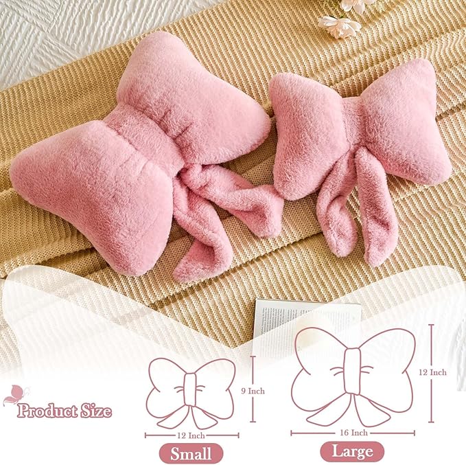 Lfsaaj Bowknot Pillow Dusty Pink Cute Bow Decorative Throw Pillows 12" Aesthetic Home Decor Bow Cushions Butterfly Knot Plush Pillow for Bedroom Couch