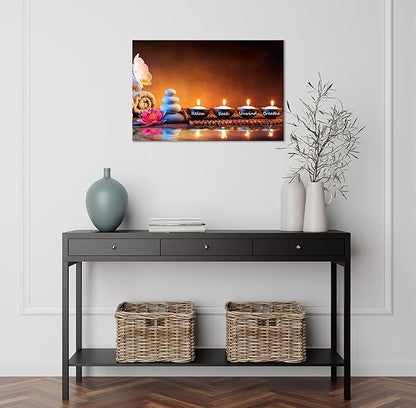 Zen Wall Art Lotus Flower Decor Breathe Canvas Picture Candles Relaxing Peaceful Poster Prints for Zen Spa Room Living Room Bedroom(16.00" x 24.00")