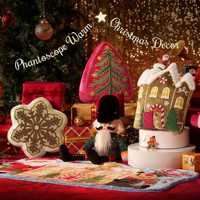 Phantoscope Merry Christmas Tree Decorative Throw Pillow, Velvet Beads Embroidery 3D Shaped Cushion, Suitable for Sofas, Living Rooms, and Beds, Red, 18 x 14 in