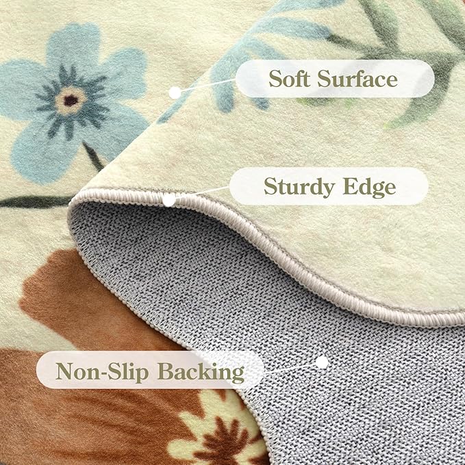 Lahome Floral Kitchen Runner Rug, 2X6 Rug Runners for Hallways Non Slip Ultra-Thin Soft, Non Slip Washable Runner Low-Pile Stain Resistant Boho Carpet for Bedroom Flore (2x6ft,Beige)