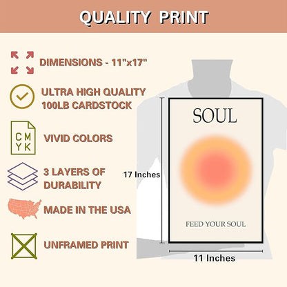 Mind Body Soul Print Positive Aura Posters For Room Aesthetic, Colorful Aura Poster Energy Wall Art Minimalist Print Aesthetic Wall Decor Posters for Bedroom Energy Spiritual 11x17 LAMINATED, No Frame