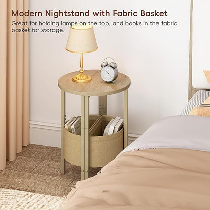Vagusicc Small Round Side Table End Table, Tall Accent Table with Storage Basket, Set of 2 Half Round Tables Half Moon Tables, Coffee Bedside Tables, Modern Nightstand for Living Room Bedroom,Natural