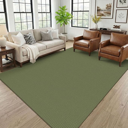 KOZYFLY 6x9 Dining Room Rugs, Washable Area Rug for Living Room, Non Slip Rugs for Bedroom, Braided Floor Carpet for Nursery, Office, Cotton Rug Home Indoor Decor, Olive Green/Earthy Green