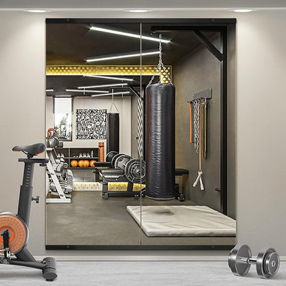 TRAHOME Home Gym Mirror for Wall,60x25x2PCS Full Length,Glass Frameless Body Large Mirror for Home Gym,Workout,Bedroom,Garage(Black)