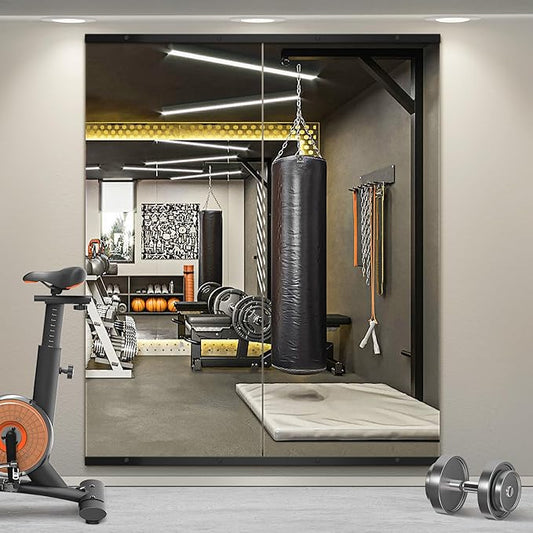 TRAHOME Home Gym Mirror for Wall,60x25x2PCS Full Length,Glass Frameless Body Large Mirror for Home Gym,Workout,Bedroom,Garage(Black)