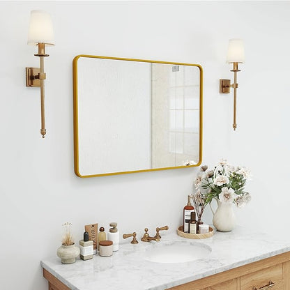 SCWF-GZ 20x30 Rectangle Mirror Full Length Wall Mounted Hanging or Against Wall Metal Frame Dressing Make-up Mirrors for Entryway Bedroom Bathroom Living Room 20 30 inch Gold