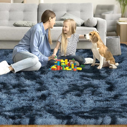 8x10 Area Rugs for Living Room Bedroom, Ultra Soft Fluffy Tie-Dyed Blue Grey Large Rug Carpet for Bedroom, Upgrade Non-Slip Fuzzy Shag Rugs for Nursery Boys Girls Kids Room Modern Indoor Home Decor