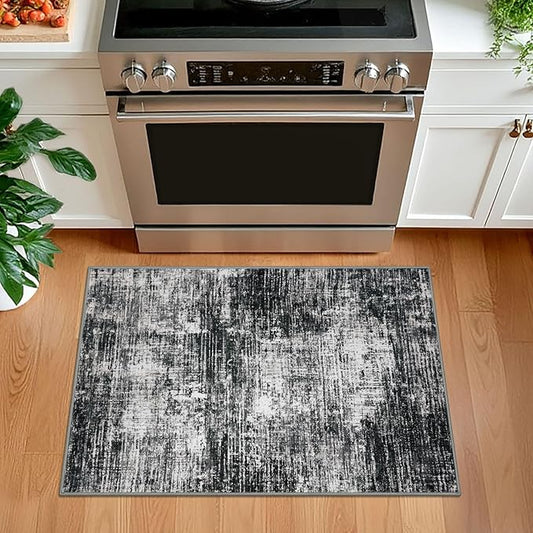 KILOCOCO Abstract Small Area Rug 2x3 Entryway Rug Washable Kitchen Rugs Door Mat Indoor Entrance Soft Pinted Non Slip Throw Rugs for Front Door Foyer Farmhouse Floor Mats, Black/Grey