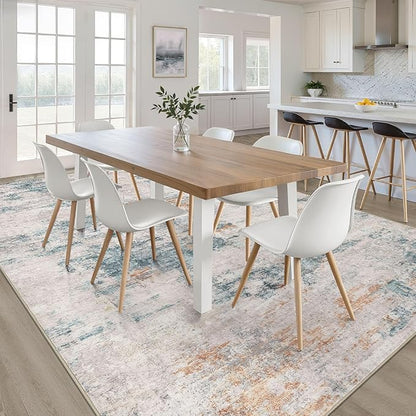 8x10 Area Rugs Living Room: Washable Large Neutral Aqua Brown Rug Abstract Soft Modern Stain Resistant Indoor Floor Non-Slip Carpet for Bedroom Nursery Kids Office Playroom Dining Room Under Table
