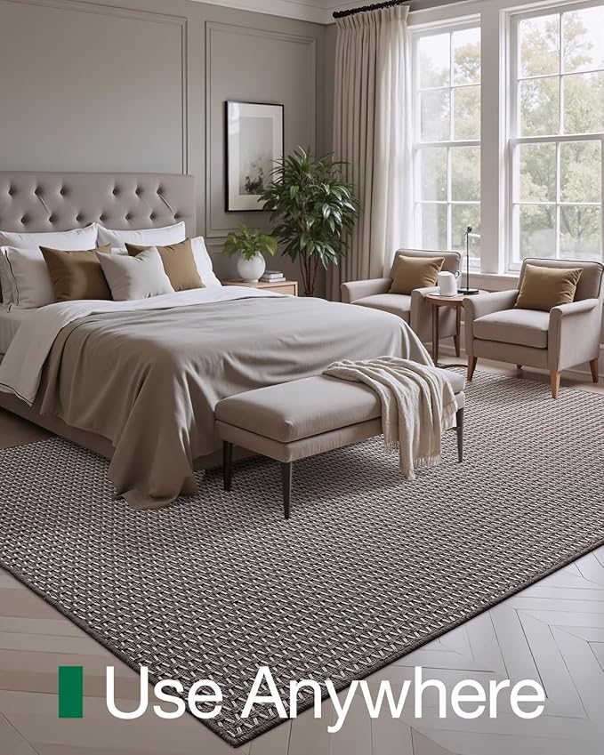 LUMI 5x8 Indoor Area Rugs, Non-Slip Low Profile Checkered Inside Rug, Comfort Weave Grid Pattern Floor Rug