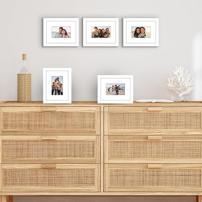 Americanflat 6x8 Picture Frame with Polished Plexiglass - Set of 5 - Use as 3x5 Frame with Mat or Display 6x8 Photo Without Mat - Galleria Collection - Picture Frames for Tabletop and Wall - White
