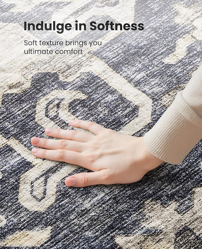 AMADA HOMEFURNISHING 10x14 Washable Area Rug, Low-Profile Large Area Rug with Non-Slip Backing & Durable Edge Binding, Vintage Large Rugs for Living Room, Bedroom & Dining Room
