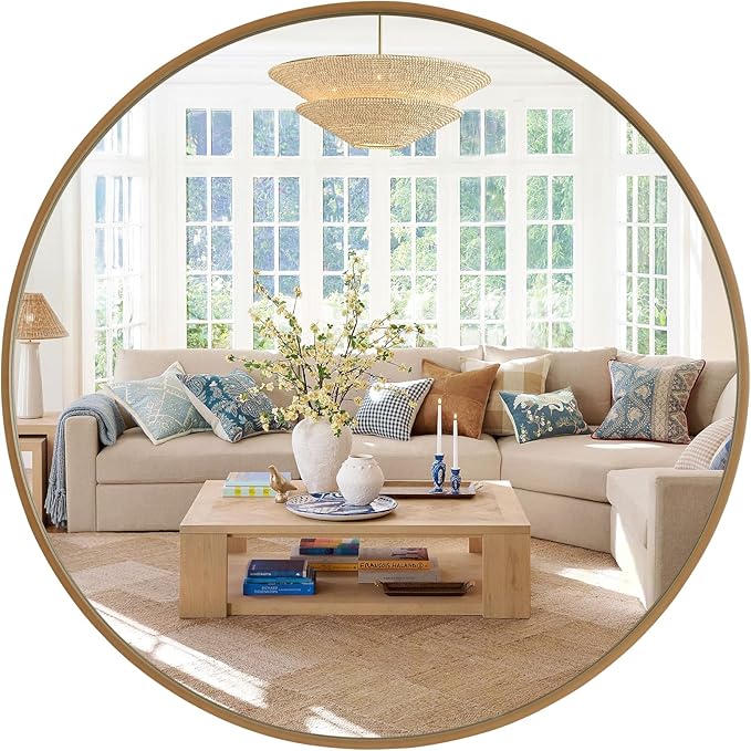 WallBeyond Round Wood Mirror, 40" Round Modern Decoration Large Circle Wall Mirror for Bathroom Living Room Bedroom Entryway, Natural