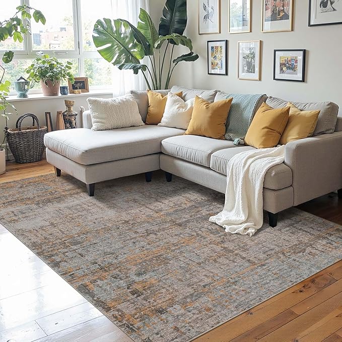 Rugxara 4x6 Rug for Living Room Bedroom, Grey Washable Throw Rugs, Abstract Area Rugs, Non Slip & Low Pile Accent Carpet for Indoor Dining Room, Kids Room and Office(Taupe/Grey 4x6ft)