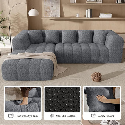 107" Boneless Couch with L - Shaped Chaise, Modern Chenille Modular Sectional Sofa with Tufted Design, Comfy Upholstered Sofa, No - Assembly Sectional Couch, Dark Grey