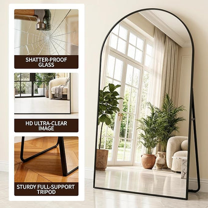 MISSDAY Oversized Arched Full Length Mirror, 81"x41" Black Full Body Mirror with Stand, Floor Mirror Large Free Standing, Leaning or Hanging, Aluminum Frame Mounted Mirrors Wall Mirrors for Bedroom