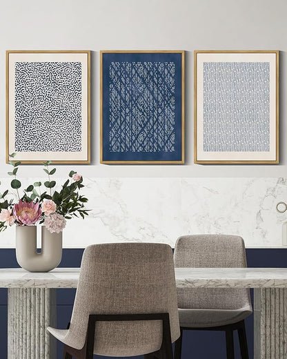 Drsoum Blue Mid-Century Modern Framed Wall Art Minimalist Abstract Boho Wall Decor Geometric Artwork Kitchen Dining Room 11x14in Natural Framed