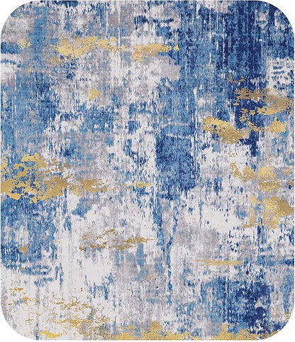 RELEANY Washable Area Rugs 6ft Non-Slip Modern Abstract Soft for Living Room Entryway Bedroom Nursery, Print Pattern, Grey Blue Gold/Golden