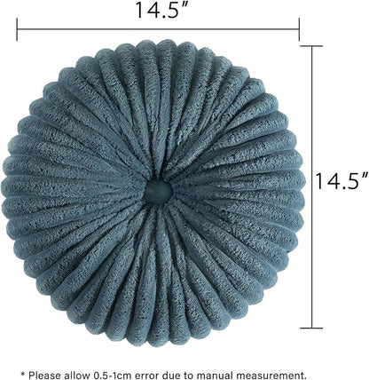 HIG Decorative Round Throw Pillows for Bed Couch -Set of 2 Handcraft Ruched Pumpkin Pillow, Soft and Durable Flannel Floor Pillow for Home Decor, Bed Living Room and Sofa (Dusty Blue,14.5"x14.5")