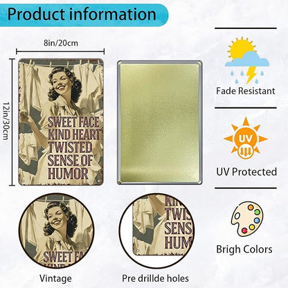 Laundry Room Wall Decor Sweet Face Kind Heart Twisted Sense Of Humor Metal Tin Sign Farmhouse Rustic Art Plaque Rustic Laundry Decor 12x8 Inch
