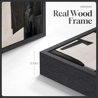 Large Framed Black and Beige Abstract Wall Art, Set of 2 Piece Minimalist Canvas Paintings Artwork for Walls, Modern Art Prints Pictures for Living Room Hallway Dining Room Bedroom Office Wall Decor