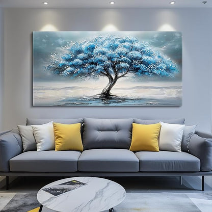 FUHAIHUA Canvas Wall Decor For Living Room Wall Art For Bedroom Large Size Office Decorations Blue Tree Paintings Abstract Wall Pictures Artworks ReadyTo Hang Dormitory Home Decoration 20"X40"