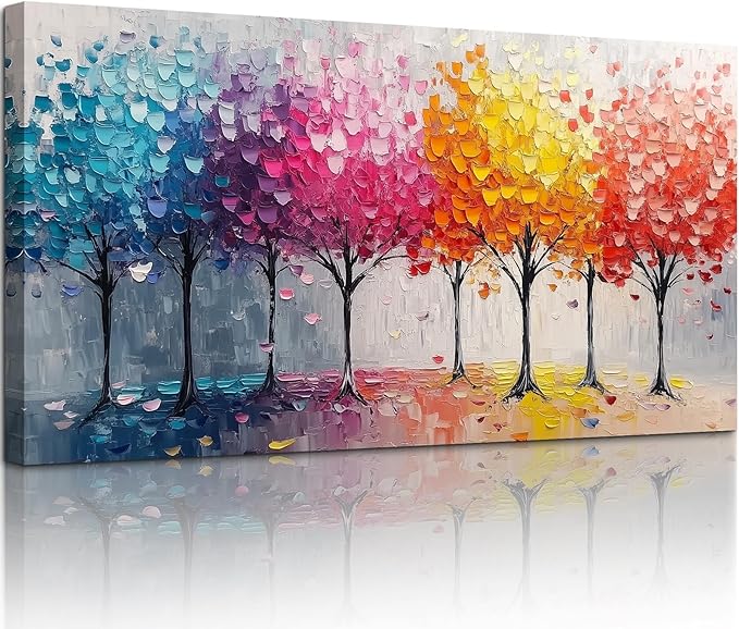 crmotu Colorful Forest Large Wall Art, Trees Nature-Inspired Abstract Art Prints, Contemporary Art Landscape Canvas Pictures, Bright Paintings Wall Decor Living Room Bedroom Home Office 29x57 Inch
