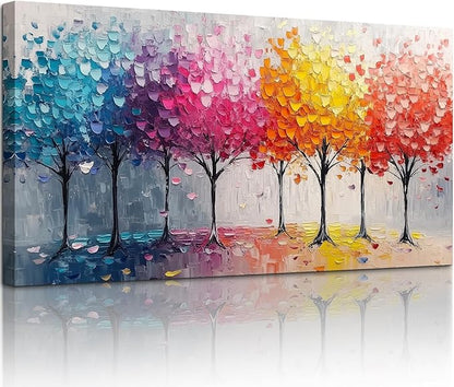crmotu Colorful Forest Large Wall Art, Trees Nature-Inspired Abstract Art Prints, Contemporary Art Landscape Canvas Pictures, Bright Paintings Wall Decor Living Room Bedroom Home Office 29x57 Inch