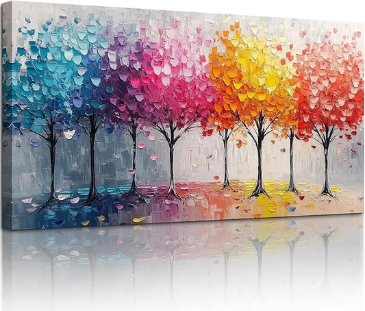 crmotu Colorful Forest Large Wall Art, Trees Nature-Inspired Abstract Art Prints, Contemporary Art Landscape Canvas Pictures, Bright Paintings Wall Decor Living Room Bedroom Home Office 29x57 Inch
