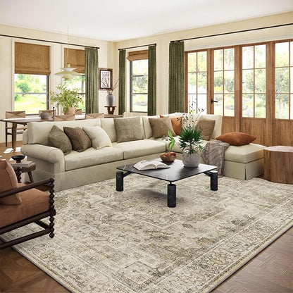 Washable Area Rugs for Living Room: 10x14 Bedroom Area Rugs Boho Vintage Rugs Stain Resistant Non Slip Low Pile Soft Lightweight Carpet for Kitchen Dining Room Farmhouse Nursery Kids Room Home Office
