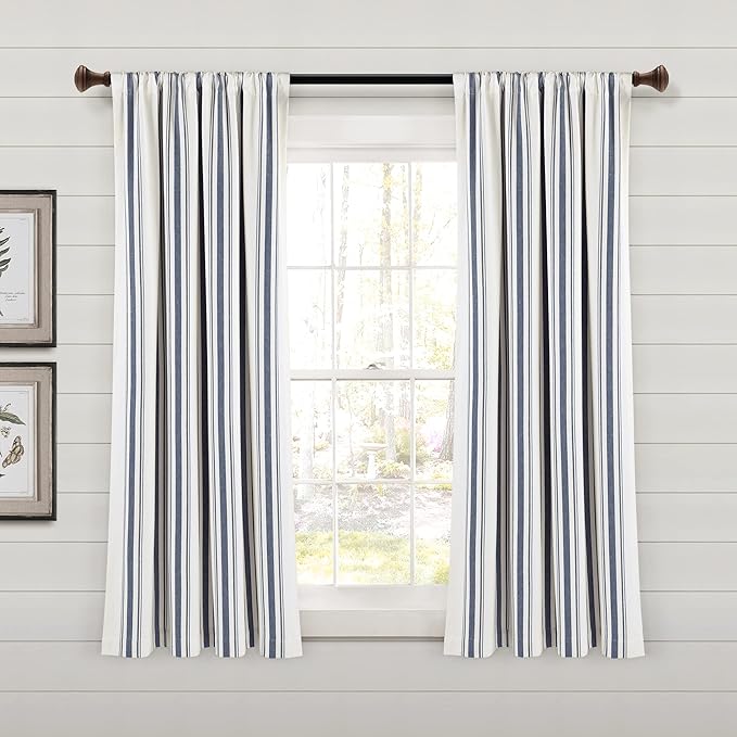 Lush Decor Farmhouse Stripe Yarn Dyed Eco-Friendly Recycled Cotton Window Curtain Panel Pair, 42" W x 63" L, Navy - Classic Modern Rustic Charm - Eco Friendly Cotton Fabric