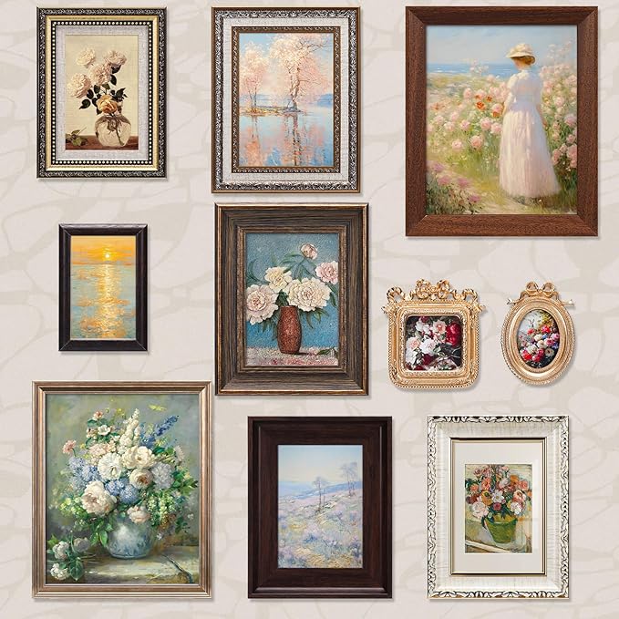 Qunclay 10 Pack Vintage Picture Frames for Wall or Tabletop Display Ornate French Country Gallery Frames Farmhouse Antique Wall Decor for Bedroom Living Room, No Photos Included(Classic Style)