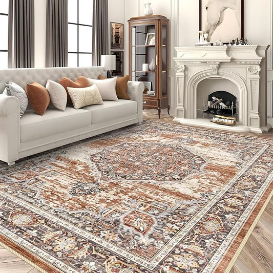 9x12 Area Rugs for Living Room: Washable Ultra Thin Rug - Oriential Stain Resistant Carpets - Large Indoor Non-Slip Rug for Bedroom Dining Room 9'x12' Brick