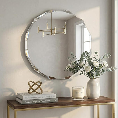 Frameless Round Bathroom Mirror 30x30 Inch with Beveled Edge, Modern Vanity Wall Mirror