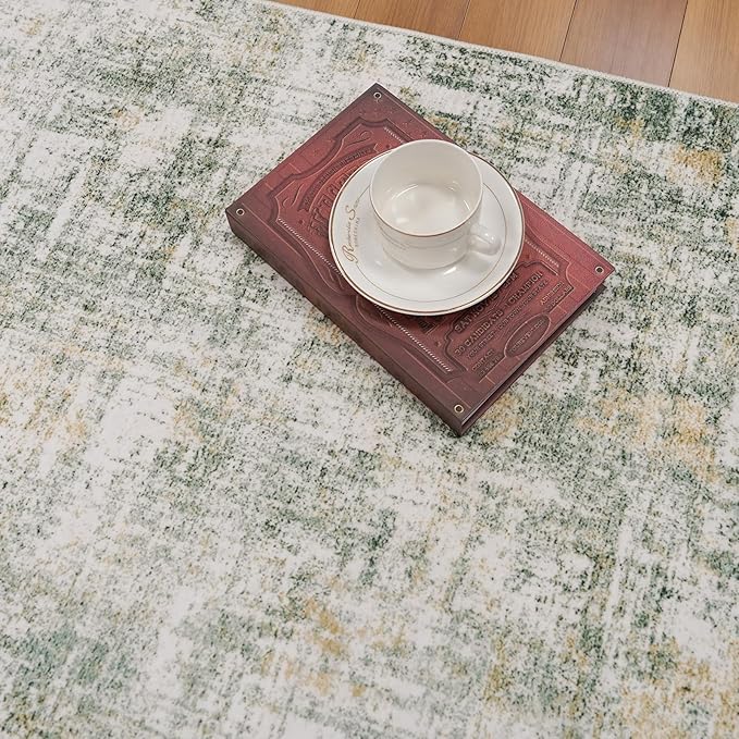 3x10 Ft Long Wide Hallway Runner Rug – Non-Slip Washable Wide Kitchen Runner, Low-Pile Thin Modern Abstract Floor Rug for Indoor Entryway, Bedroom, Living Room (Sage Green)