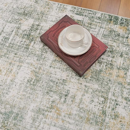 3x10 Ft Long Wide Hallway Runner Rug – Non-Slip Washable Wide Kitchen Runner, Low-Pile Thin Modern Abstract Floor Rug for Indoor Entryway, Bedroom, Living Room (Sage Green)