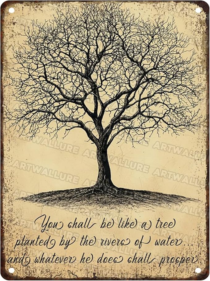Tree of Life Vintage Metal Sign You Shall Be Like a Tree Retro Wall Art Metal Poster for Bedroom Home Kitchen Living Room 12x16inch