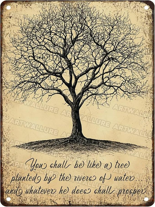 Tree of Life Vintage Metal Sign You Shall Be Like a Tree Retro Wall Art Metal Poster for Bedroom Home Kitchen Living Room 12x16inch