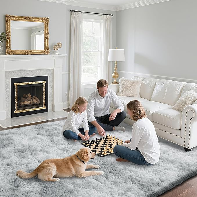 Fluffy Rug Shag Area Rug, Mottling Grey 3x5 Area Rugs for Bedroom, Small Bedside Rug, Soft Fluffy Shag Entryway Throw Rugs for Living Room Bedroom Kids Room Home Decor