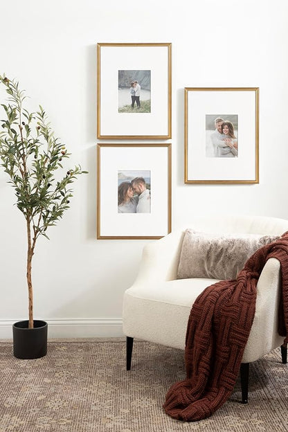 Kate and Laurel Adlynn Wall Picture Frame Set, 16" x 20" matted to 8" x 10", Gold, Set of 3