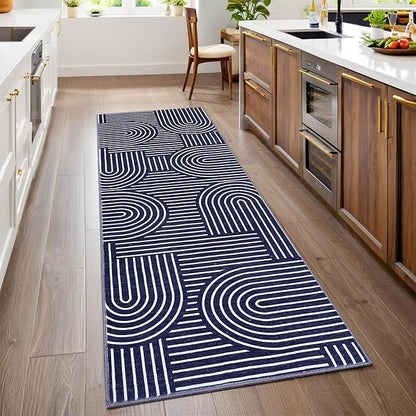 ROYHOME Modern Rug 2x6 Runners for Hallways, Abstract Kitchen Runner Rugs Non Slip Bath, Rainbow Washable Runner Rug for Bedroom, Soft Long Rugs for Entryway Bathroom Laundry Dorm, Blue
