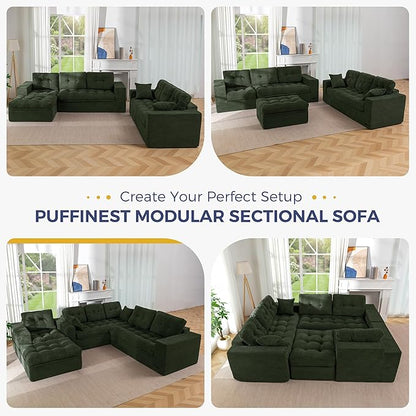 MAXYOYO Modular Sectional Sofa with Ottoman and Loveseat, Cloud Boneless Couch with Layered Cushion, Flexible Module Combination Sofa for Living Room, No Assembly Required,Dark Green