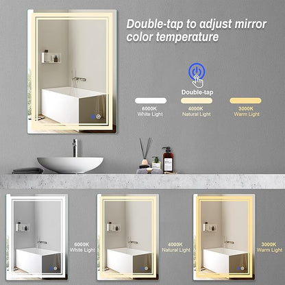 28"x 20" LED Bathroom Mirror Vanity Mirror, Anti-Fog, Dimmable, Color Temperature Adjustable 3000-6000K, Switch-held Memory Led Wall Mirror Suitable for Bathroom, Vanity (Vertical/Horizontal)