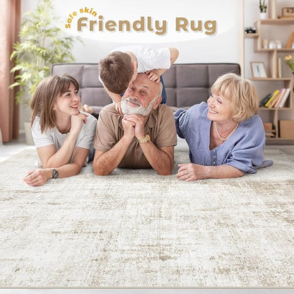 5x7 Area Rug for Living Room: Washable Abstract Soft Rugs Non Slip Modern Stain Resistant Low Pile Carpet for Dining Room Bedroom Nursery Office (Beige, 5'x7')